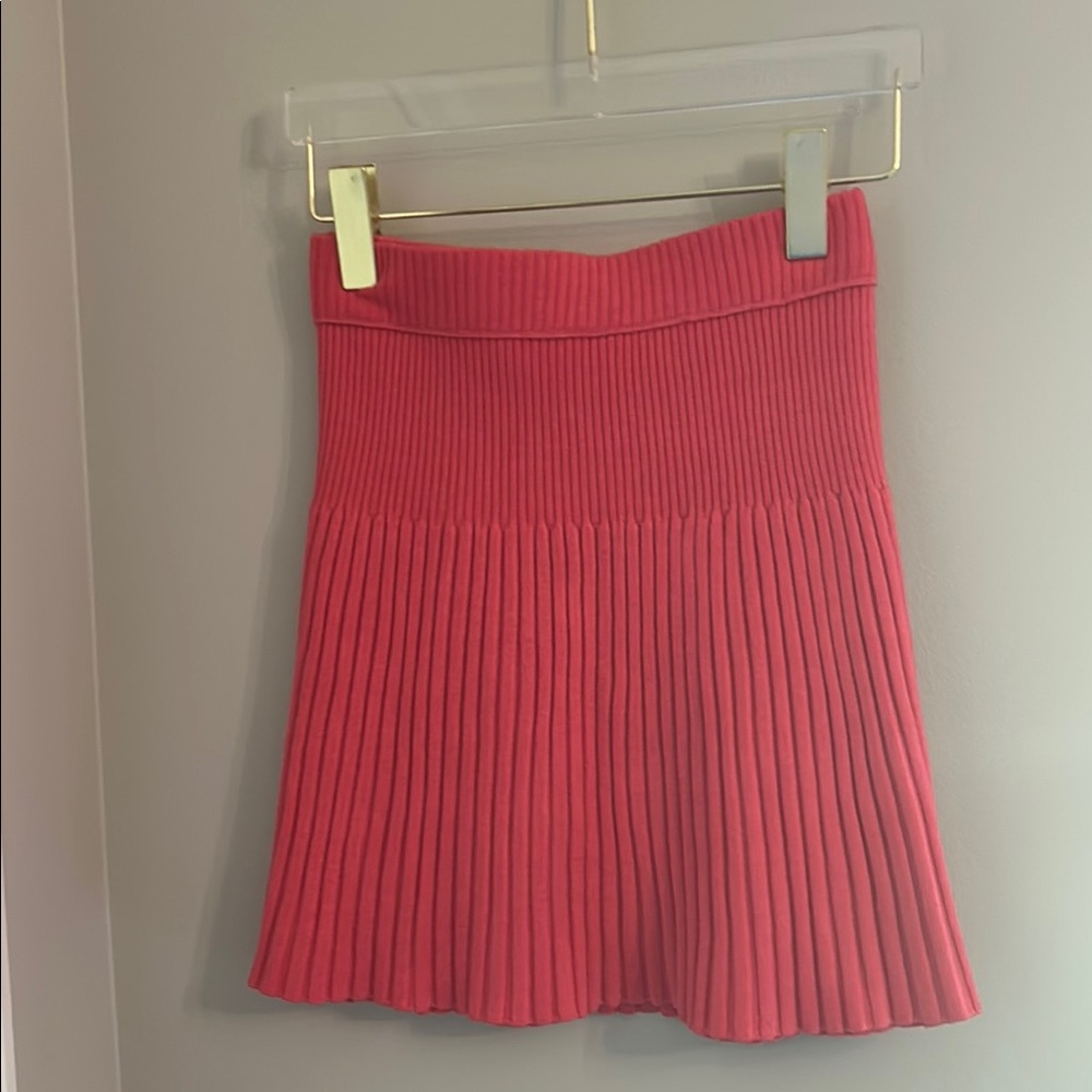 Aerie Pink Skater Mini Skirt with Ribbed Pleats for Casual Wear